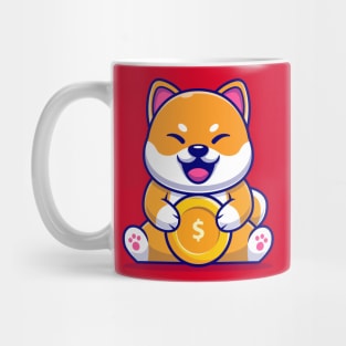 Cute Shiba Inu Dog With Gold Coin Cartoon Mug